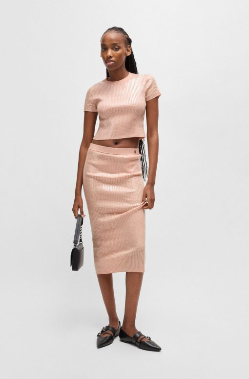 Hugo Boss Skirts-Ribbed midi skirt with transparent sequins in slim fit-boss outlet - Image 2