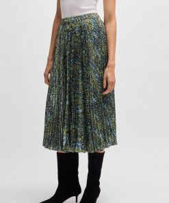 Hugo Boss Skirts-Midi-length skirt in printed plissé satin-hugoboss