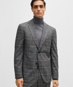 Hugo Boss Suits-Slim-fit suit in checked stretch wool-boss store