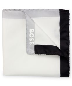 Hugo Boss Ties and Pocket Squares-Silk pocket square with branding and printed border-hugo