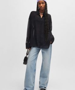 Hugo Boss Blouses-Oversize-fit blouse in sheer seersucker with point collar-hugo boss sale 2