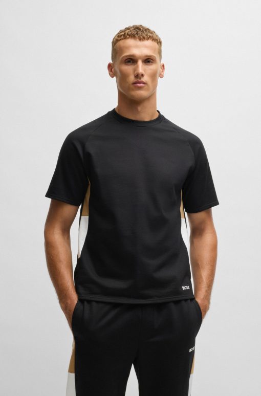 Hugo Boss Sweatshirts and Jogging Pants-Cotton-terry T-shirt with contrast side panels-boss store near me