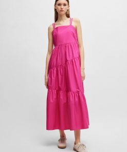 Hugo Boss Dresses-Maxi dress in cotton poplin with crossover straps-boss store near me 2