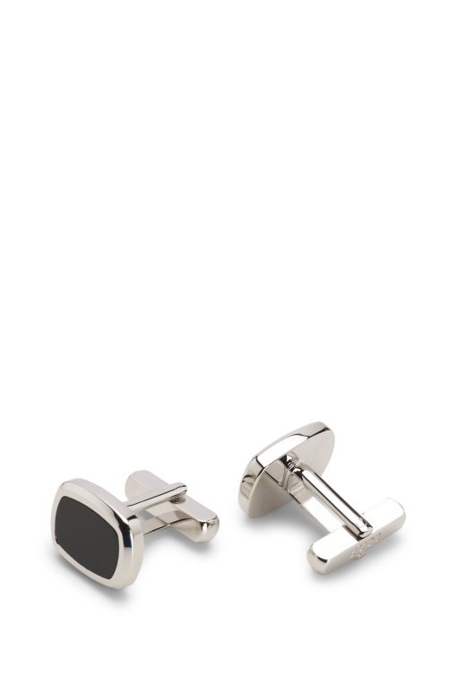 Hugo Boss Cufflinks and Jewelry-Brass cufflinks with black enamel insert-hugo boss store near me