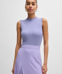 Hugo Boss-Sleeveless mock-neck top in ribbed fabric-hugo boss store near me