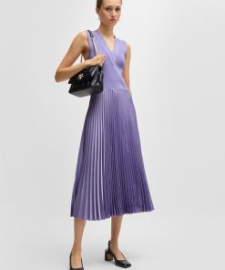 Hugo Boss Dresses-Mixed-material dress with plissé skirt-boss store near me 2