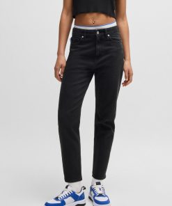 Hugo Boss Pants-Mom-fit jeans in black rinse-wash denim-hugo boss store near me