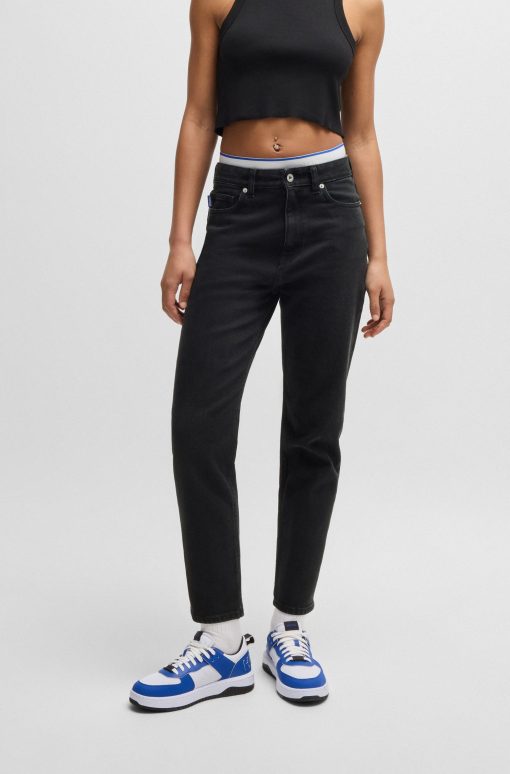 Hugo Boss Pants-Mom-fit jeans in black rinse-wash denim-hugo boss store near me