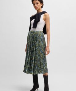 Hugo Boss Skirts-Midi-length skirt in printed plissé satin-hugoboss 2