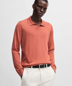 Hugo Boss Sweaters and Cardigans-Johnny-collar regular-fit sweater in silk and cotton-boss near me