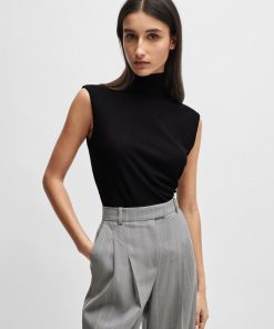 Hugo Boss Tops-Naomi x BOSS ribbed sleeveless rollneck top-boss near me