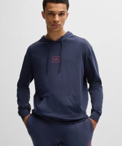 Hugo Boss Sweatshirts and Jogging Pants-Stretch-cotton relaxed-fit hoodie with logo print-boss outlet