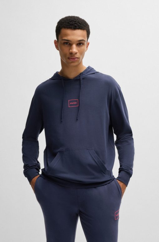 Hugo Boss Sweatshirts and Jogging Pants-Stretch-cotton relaxed-fit hoodie with logo print-boss outlet