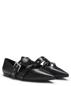 Hugo Boss-Nappa-leather ballerina pumps with buckled straps-hugo