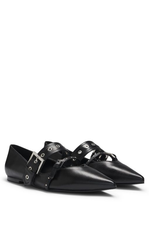 Hugo Boss-Nappa-leather ballerina pumps with buckled straps-hugo