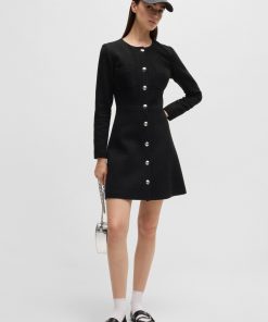 Hugo Boss Dresses-Bouclé dress with logo buttons-hugo