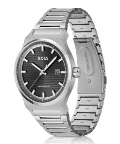 Hugo Boss Watches-Link-bracelet automatic watch with groove-textured dial-hugo boss near me 2