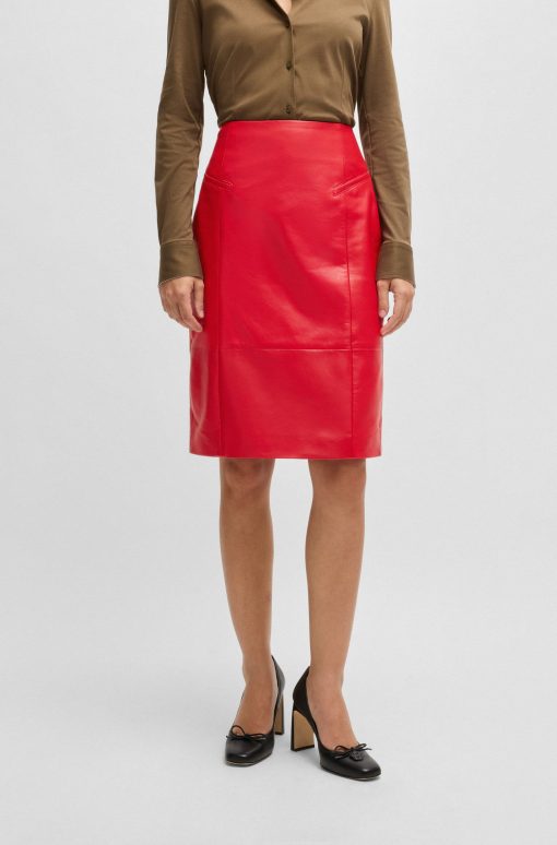 Hugo Boss Skirts-Pencil skirt in lustrous leather-hugo boss outlet