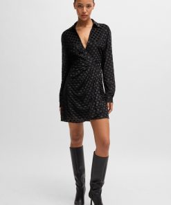 Hugo Boss Dresses-Wrap-front regular-fit dress with devoré pattern-hugo boss store near me 2