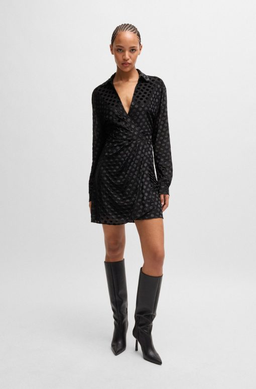 Hugo Boss Dresses-Wrap-front regular-fit dress with devoré pattern-hugo boss store near me - Image 2