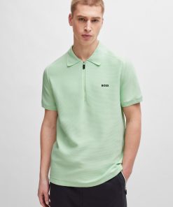 Hugo Boss Sweaters and Cardigans-Short-sleeved zip-neck polo sweater with logo detail-boss outlet