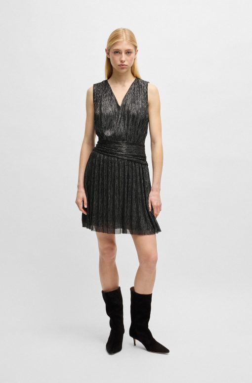 Hugo Boss Dresses-Plissé pleat wrap-front dress with ruffle hem-hugo by hugo boss - Image 2