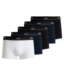 Hugo Boss Underwear-Five-pack of stretch-cotton trunks with logo waistbands-boss store