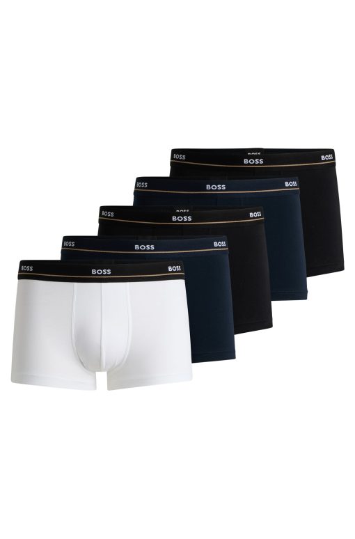 Hugo Boss Underwear-Five-pack of stretch-cotton trunks with logo waistbands-boss store