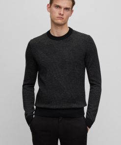 Hugo Boss Sweaters and Cardigans-Virgin-wool sweater with two-tone monogram jacquard-boss store near me