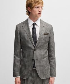 Hugo Boss Suits-Slim-fit suit in checked virgin wool-boss outlet 2