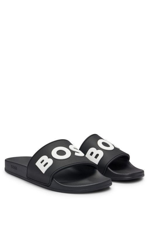 Hugo Boss Sandals-Italian-made slides with raised logo-boss hugo