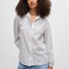 Hugo Boss Blouses-Long-sleeved blouse in washed silk with pleated front-boss store 3