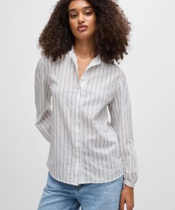 Hugo Boss Blouses-Regular-fit blouse in striped cotton poplin-hugoboss