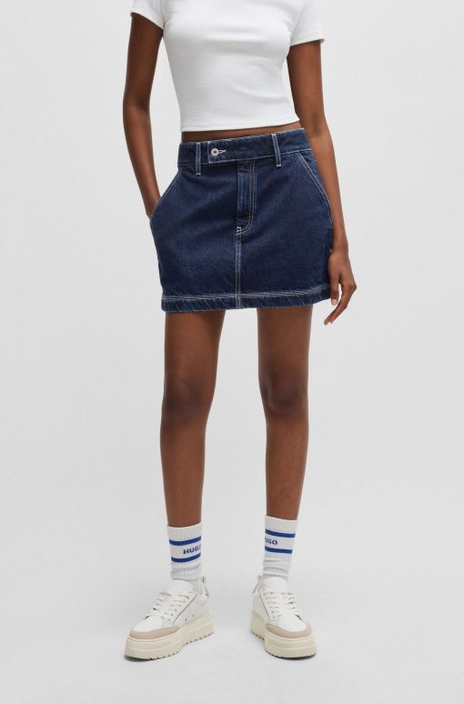 Hugo Boss Skirts-Denim mini skirt with contrast stitching-boss near me