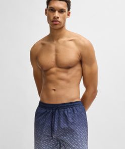 Hugo Boss Swimwear-Logo-badge swim shorts with degradé monogram print-hugo boss store near me