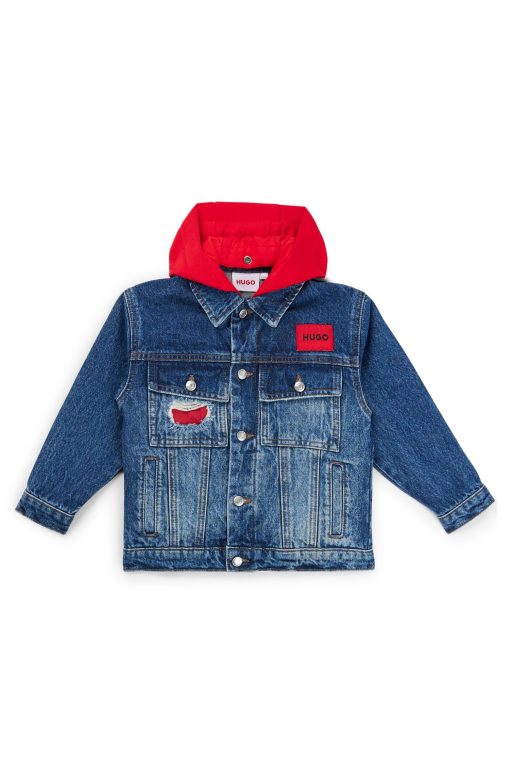 Hugo Boss-Kids' denim jacket with detachable fleece hood-hugo boss store