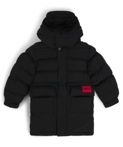 Hugo Boss-Kids’ long-length puffer jacket with red logo label-boss near me 2