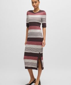 Hugo Boss Dresses-Structured-stripe dress in stretch-cotton jersey-boss hugo