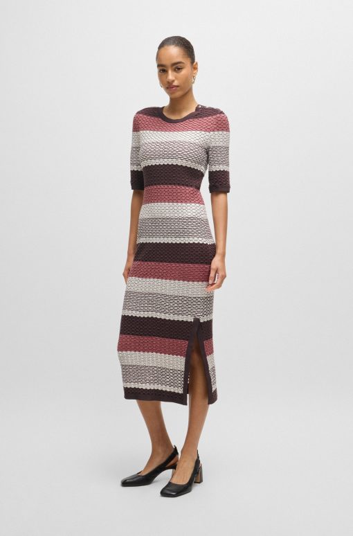 Hugo Boss Dresses-Structured-stripe dress in stretch-cotton jersey-boss hugo