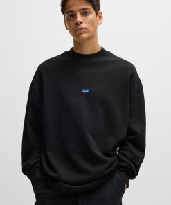 Hugo Boss Tracksuits-Cotton-terry sweatshirt with blue logo label-boss near me