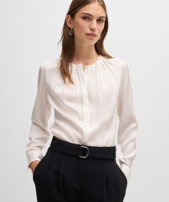 Hugo Boss Blouses-Ruched-neck blouse in stretch-silk crepe de Chine-hugo boss near me