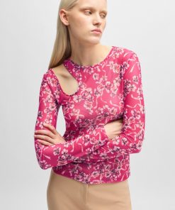 Hugo Boss Tops-Houndstooth mesh top with cut-out neckline-boss hugo