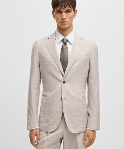 Hugo Boss Suits-Slim-fit suit in checked wool, silk and linen-hugoboss 2