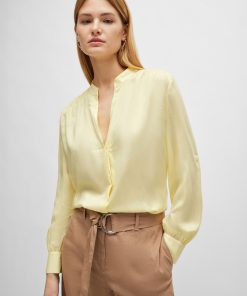 Hugo Boss Blouses-Notch-neckline blouse in lightweight voile-hugo boss store