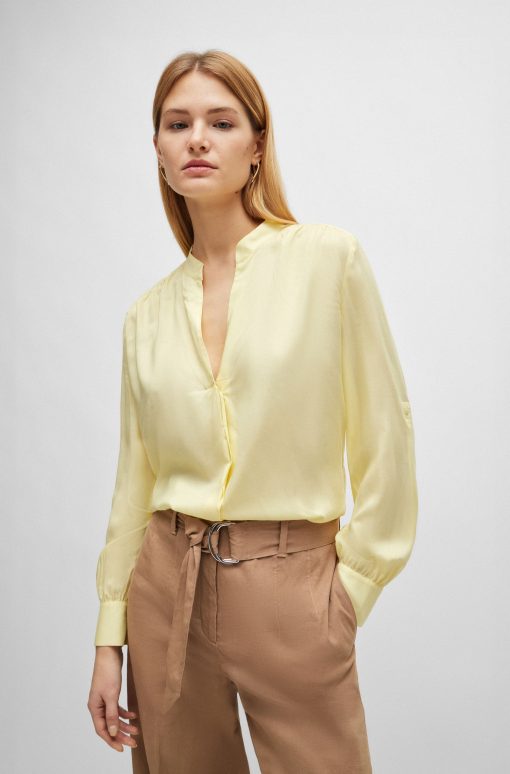 Hugo Boss Blouses-Notch-neckline blouse in lightweight voile-hugo boss store