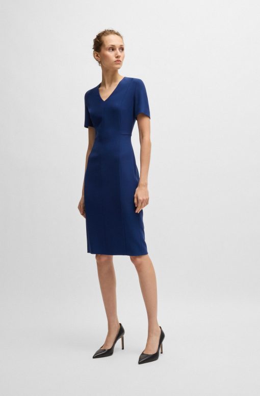 Hugo Boss Dresses-V-neck dress in stretch fabric-hugo - Image 2