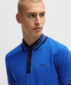 Hugo Boss Polo Shirts-Interlock-cotton polo shirt with striped collar-boss outlet 2