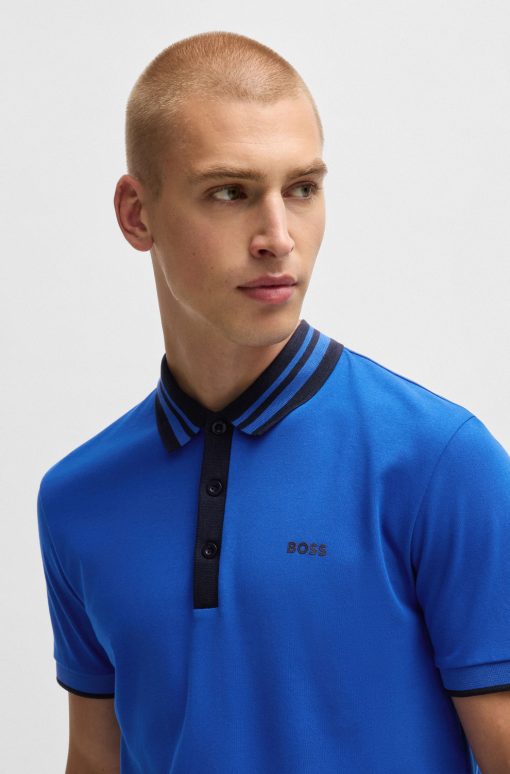 Hugo Boss Polo Shirts-Interlock-cotton polo shirt with striped collar-boss outlet - Image 2