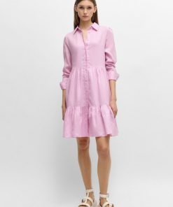 Hugo Boss Dresses-Tiered shirt dress in ramie with cotton inner dress-boss store near me