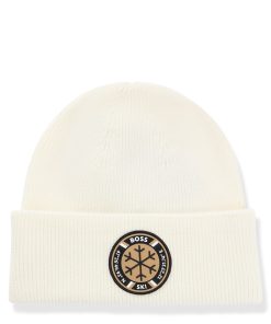 Hugo Boss Hats and Gloves-BOSS Ski virgin-wool beanie hat with logo badge-hugo boss store